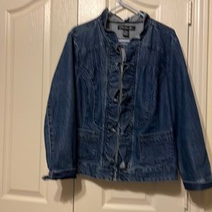 Christina Zinn Jean jacket with ruffles on front and on collar size 2x